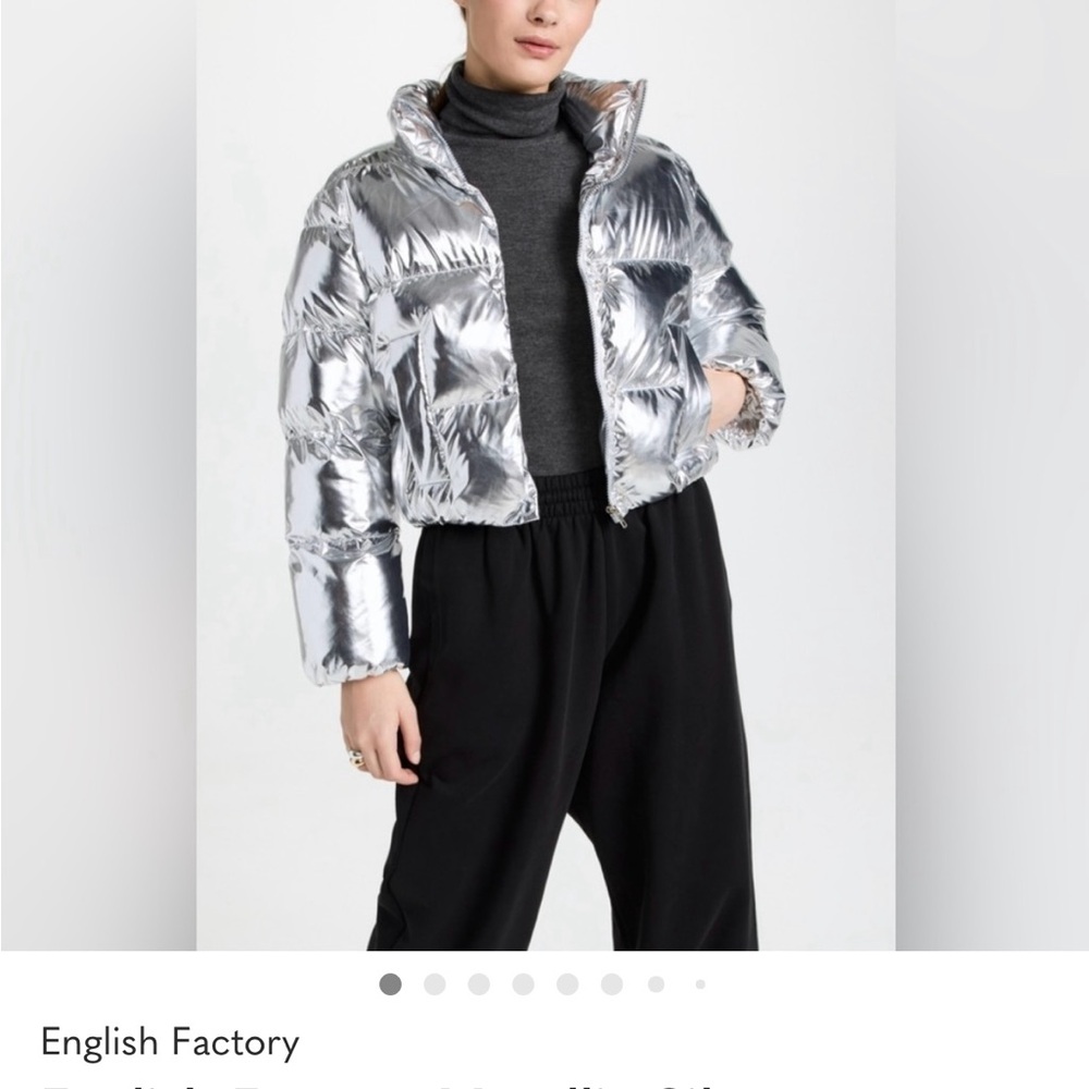 English Factory Metallic Silver Puffer Jacket
